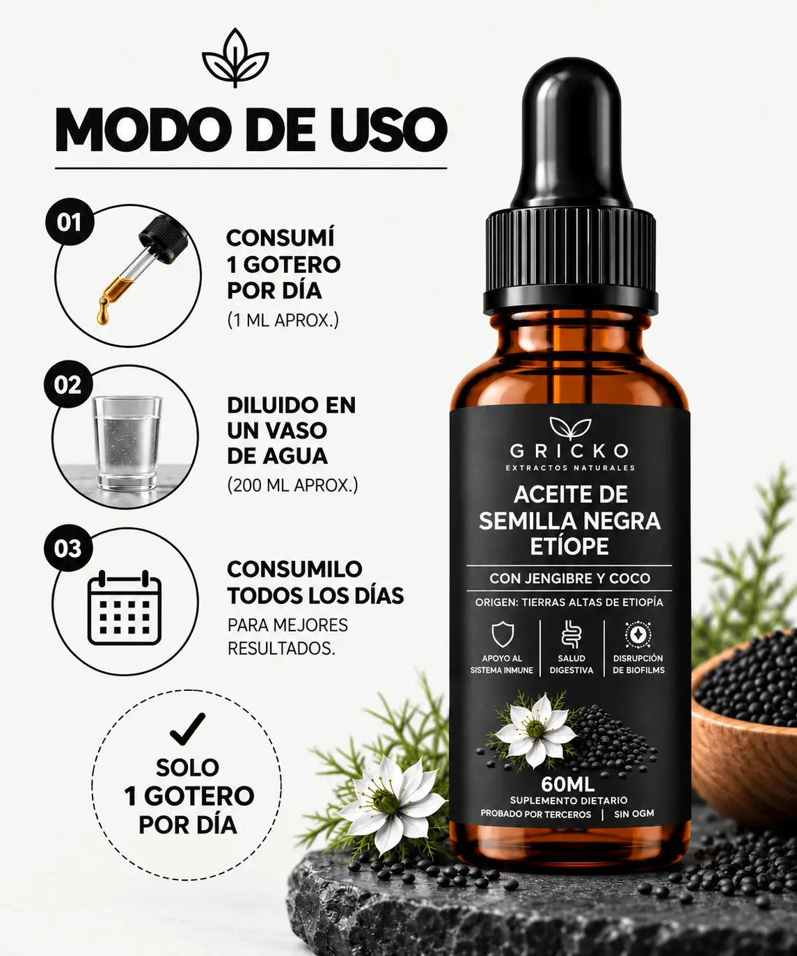 Aceite de Semilla negra Etíope-5% Timoquinona
